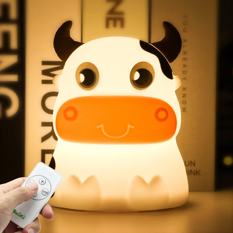 AVEKI Night Light for Kids, Portable Tap Control Rechargeable Nightlight Lamp, Color Changing, Remote Control Silicone Cute Animal Cow Night Lamp Bedroom Decor for Infant or Toddler (Cows-Remote) - Image 1
